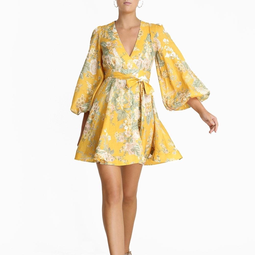 Zimmerman Kosma Floral-Print Long-Sleeve Short Dress
